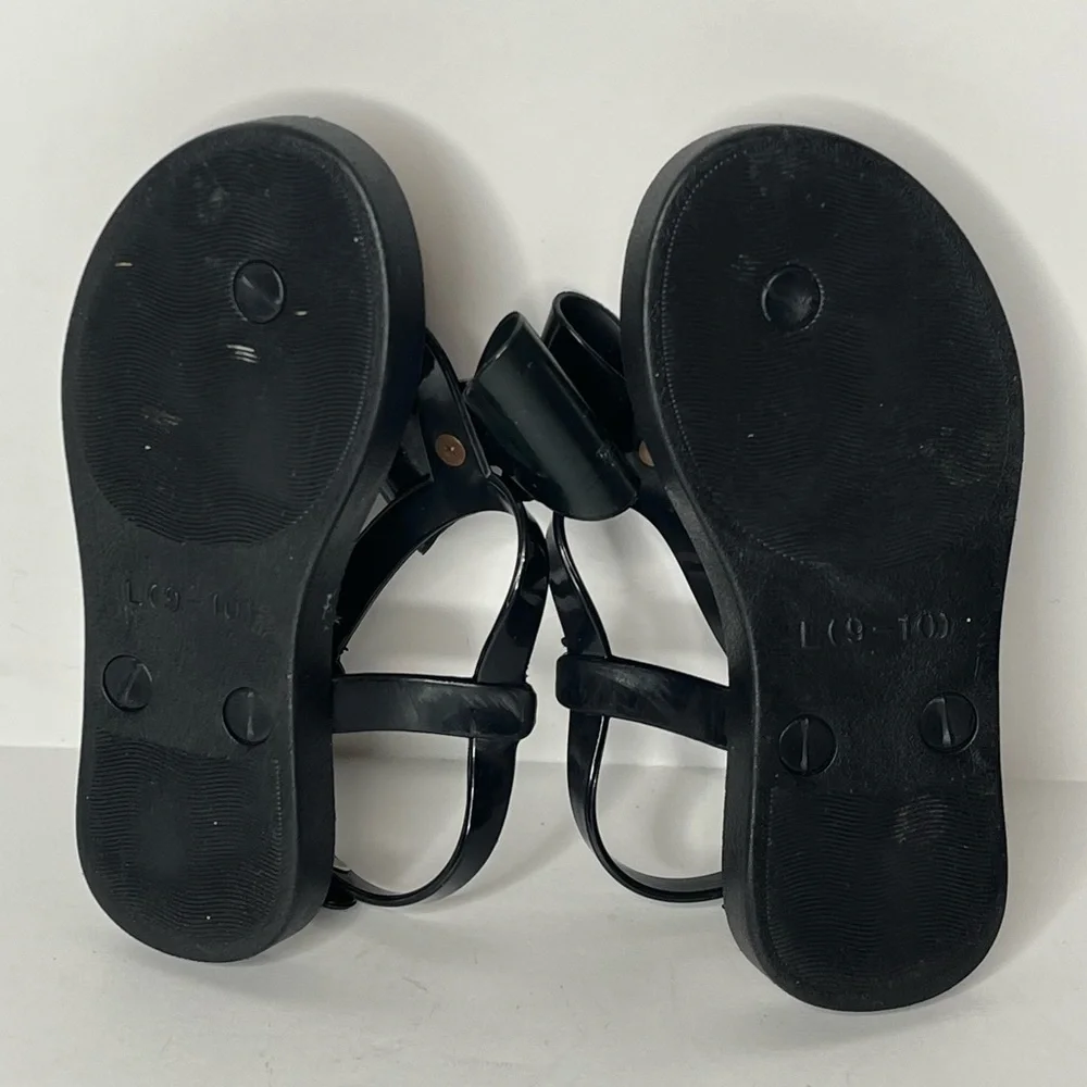 bebe‎ Toddler Girls Vegan Sandals With Bow And Rhinestones 9/10 Black